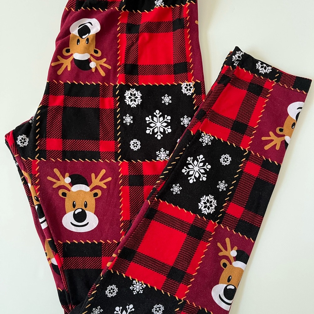Women’s Holiday Cozy Reindeer Leggings Size Large Festive Christmas Loungewear